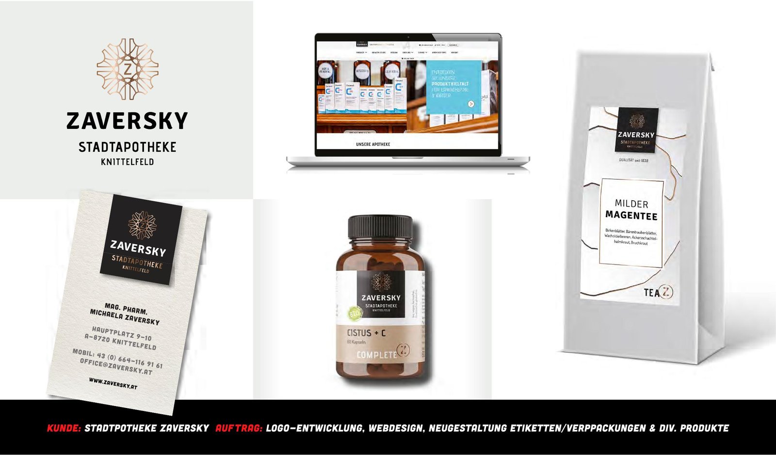Stadtapotheke Zaversky – Logo, Webdesign, Verpackungsdesign